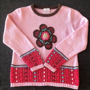 Hanna Andersson Girls 100% Cotton Pink Sweater & Floral Size 130 (7-10Yrs)